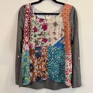 Women’s One September Colorful Patchwork Long Sleeve Top size medium
